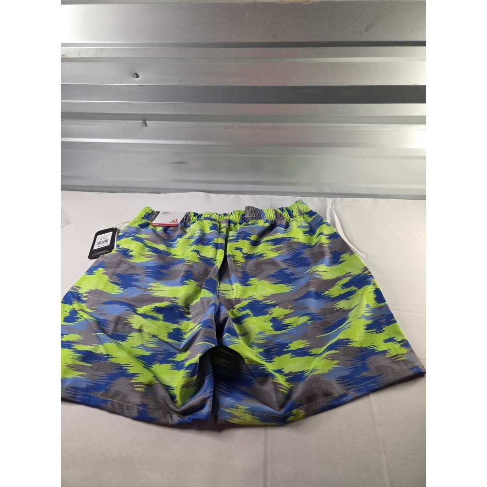 Reebok Mens Green/Blue Swim Trunks M 7in Inseam Built-in Brief NWT